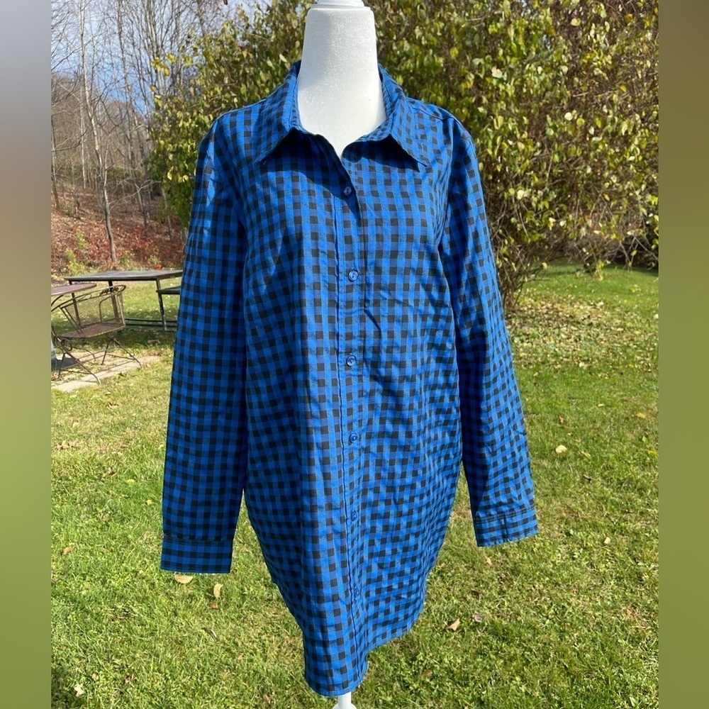 Blair blue & black checkered button down long sleeve shirt blouse women’s size M